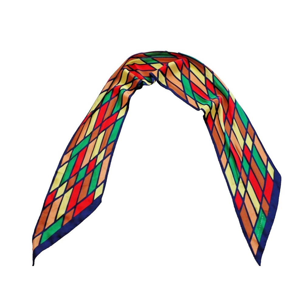 HATTIE CARNEGIE Oblong Pure Silk Scarf Stain Glass Print Made in Japan 68" x 8"